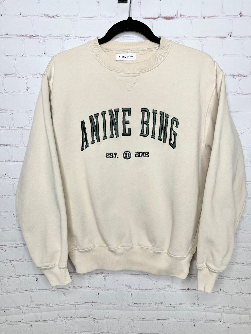 Anine Bing 100% Organic Cotton Cream Crewneck Pullover Sweatshirt Womens XS Flaw